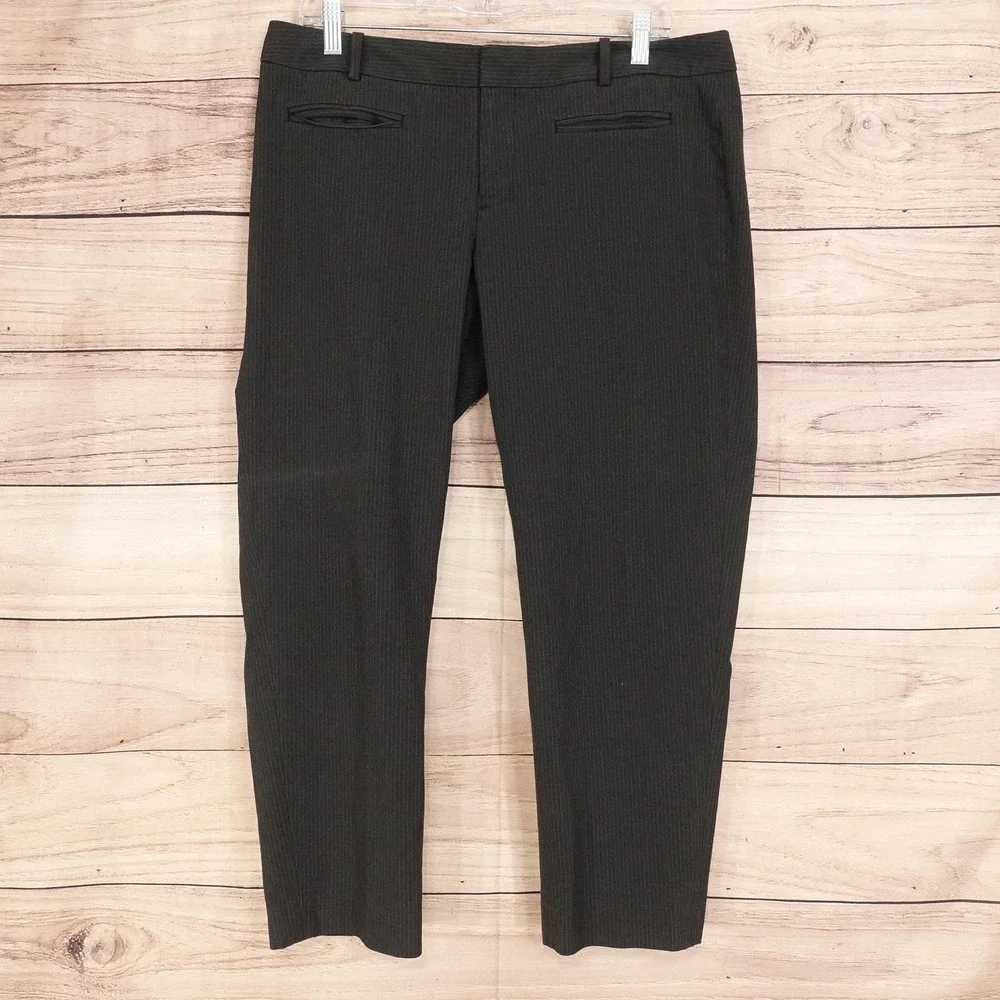 Gap Pants Womens 12R Gray Slim Cropped Stripe Twill Stretch Pockets 35x25